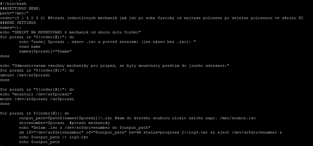 Na obrázku je bash skript, který se nachází v článku